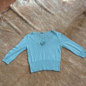 Luca Luca Pastel Blue V-Neck Sweater with Fine Knit